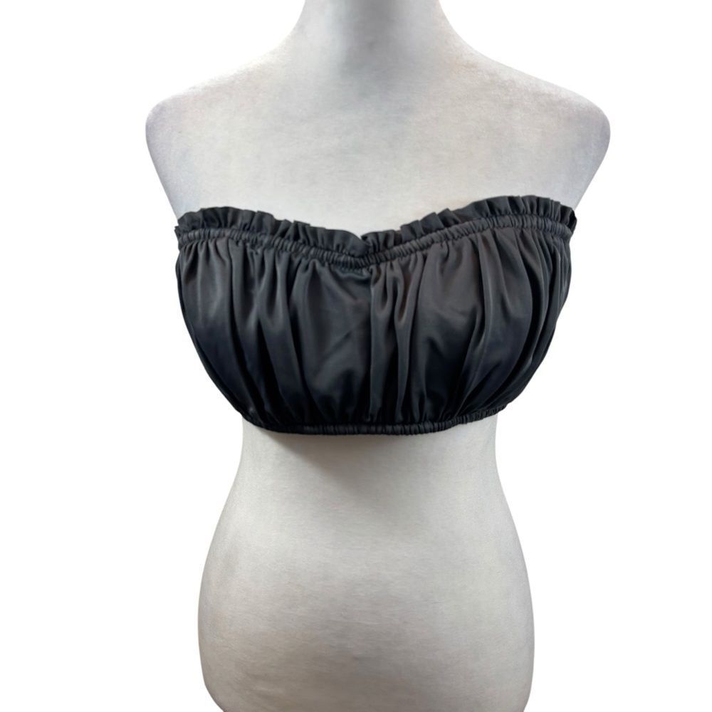 Ladies J Crew Ruched Grey Strapless Bikini Top Size Large